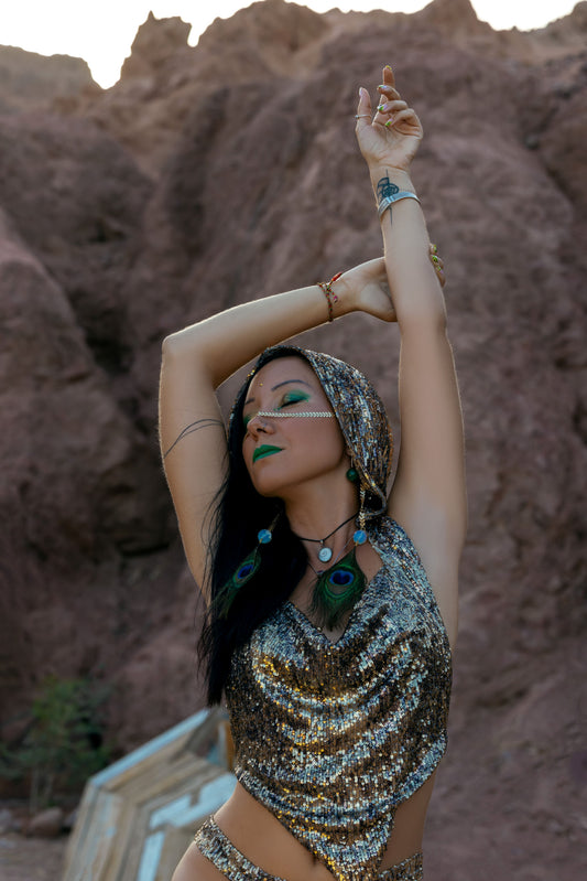 Triangle Sequins Hooded Top