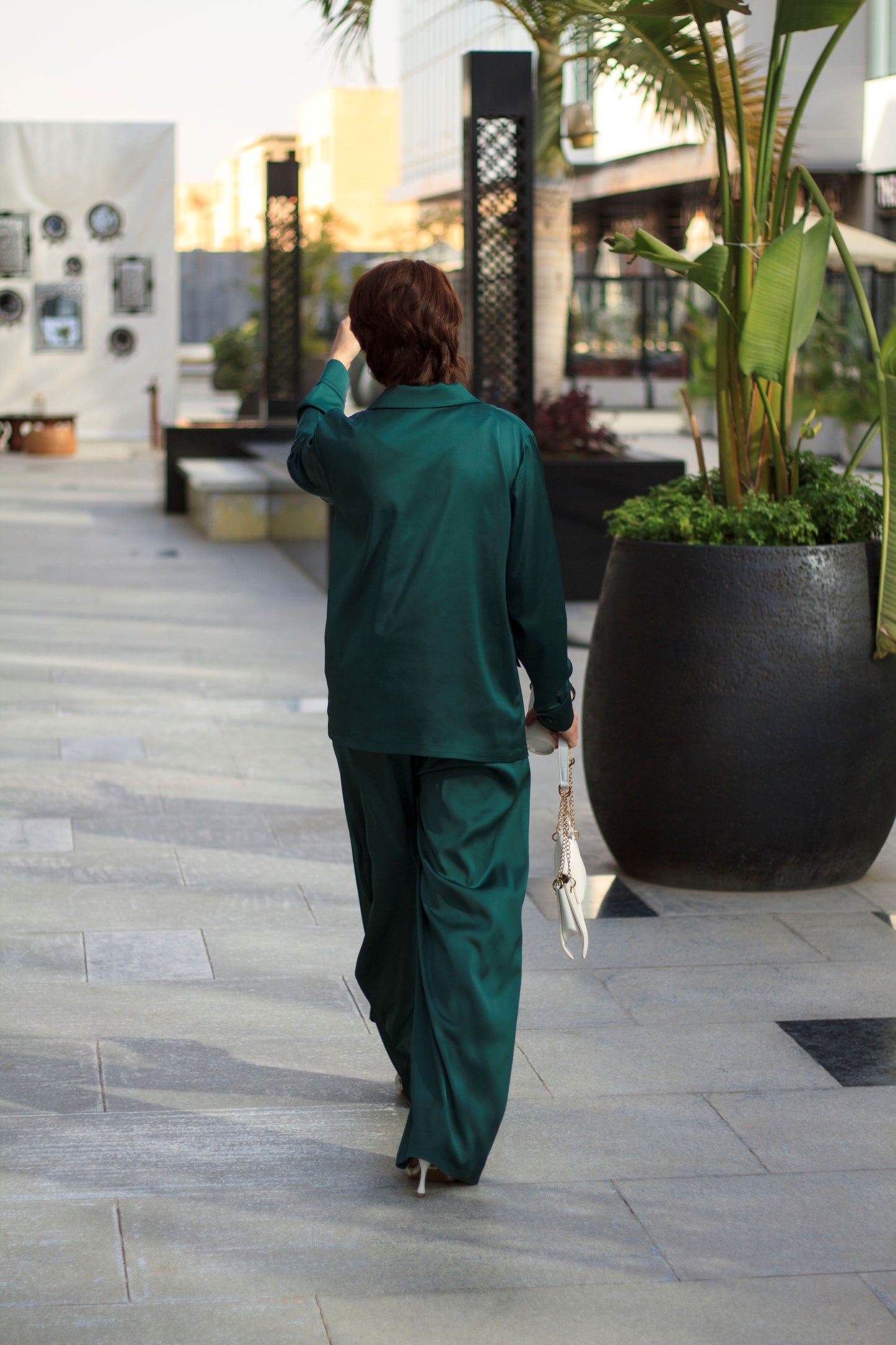 Emerald Satin Blazer Shirt