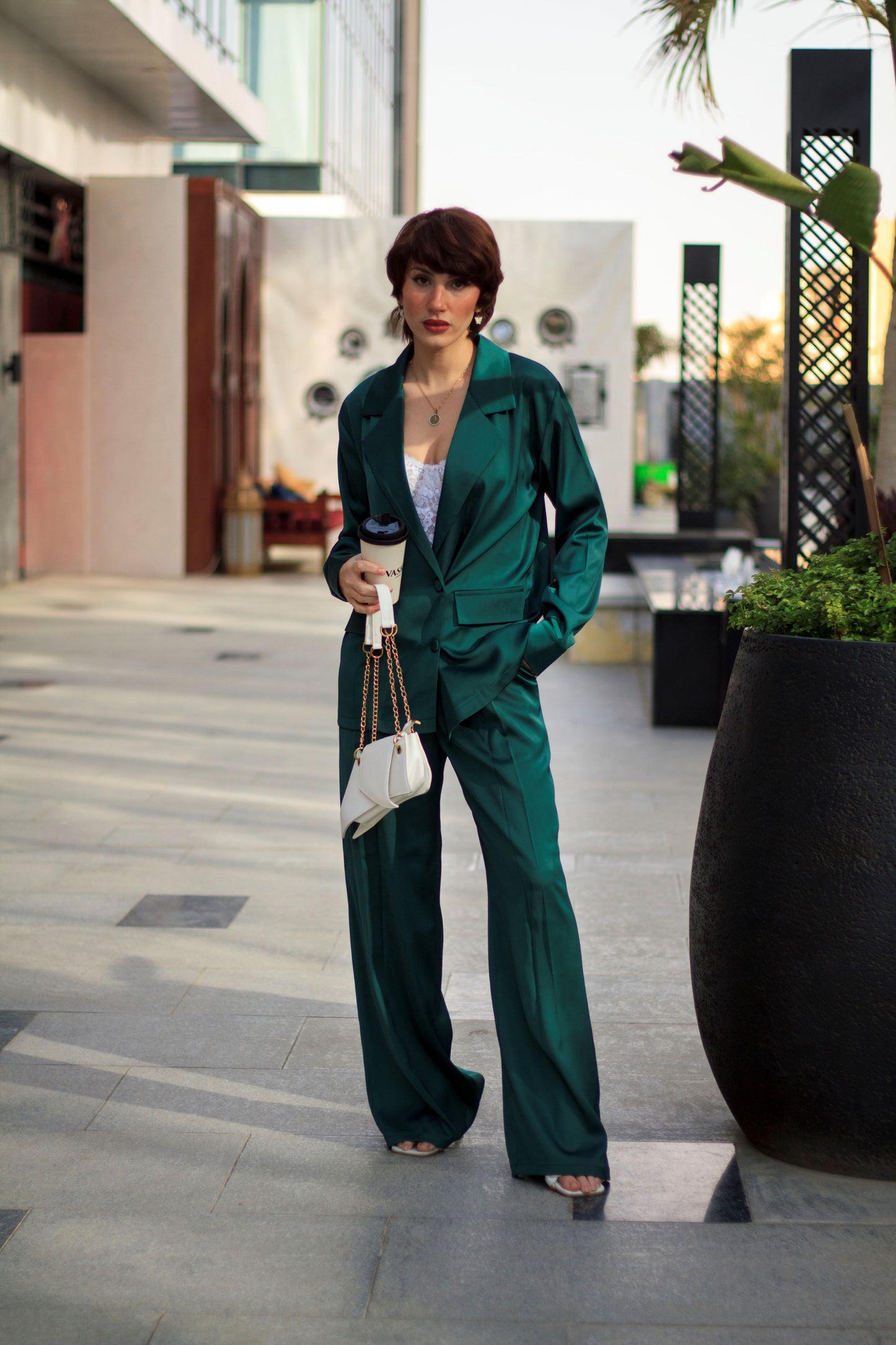Emerald Satin Wide-Leg Pants