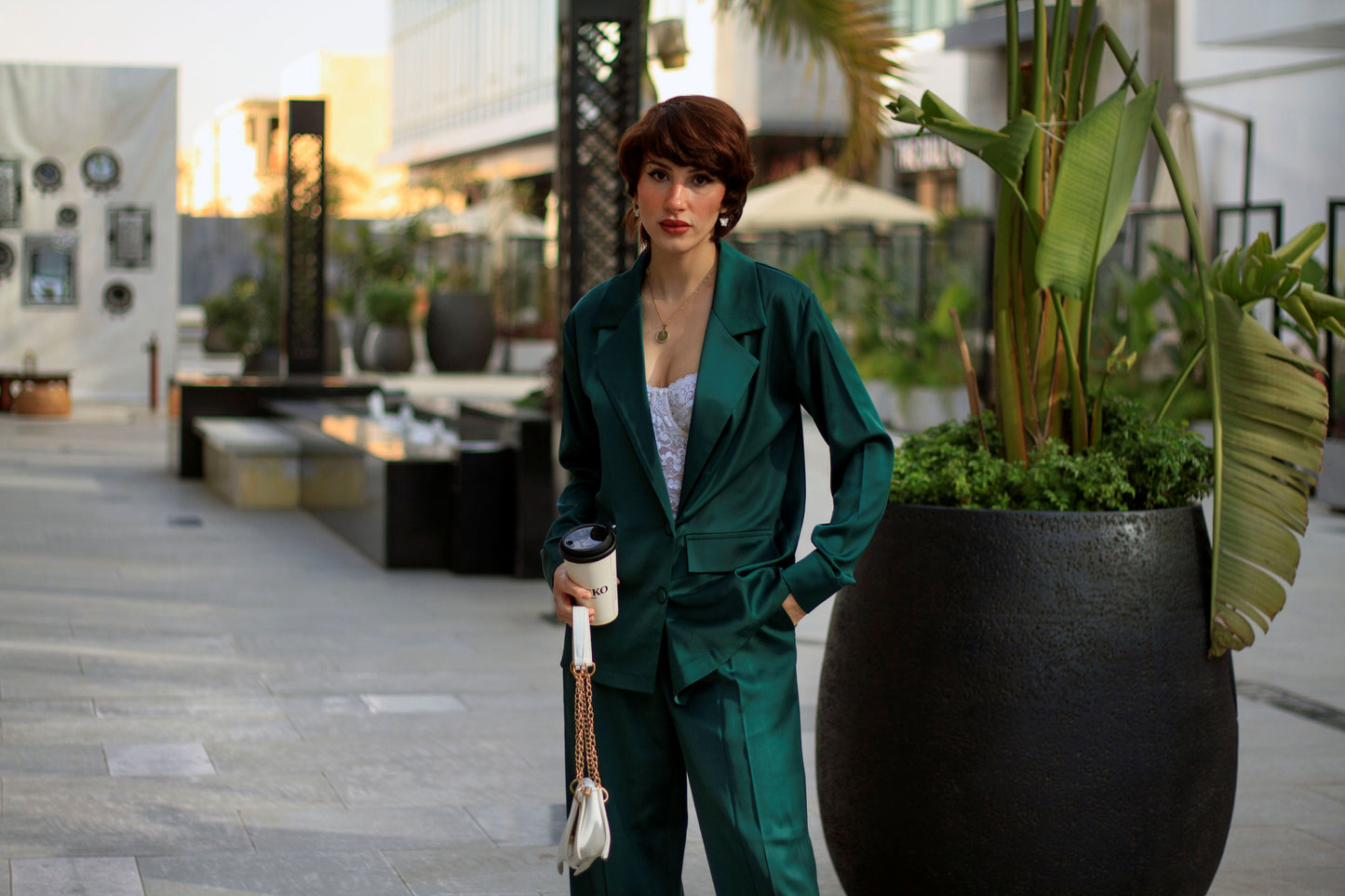 Emerald Satin Blazer Shirt
