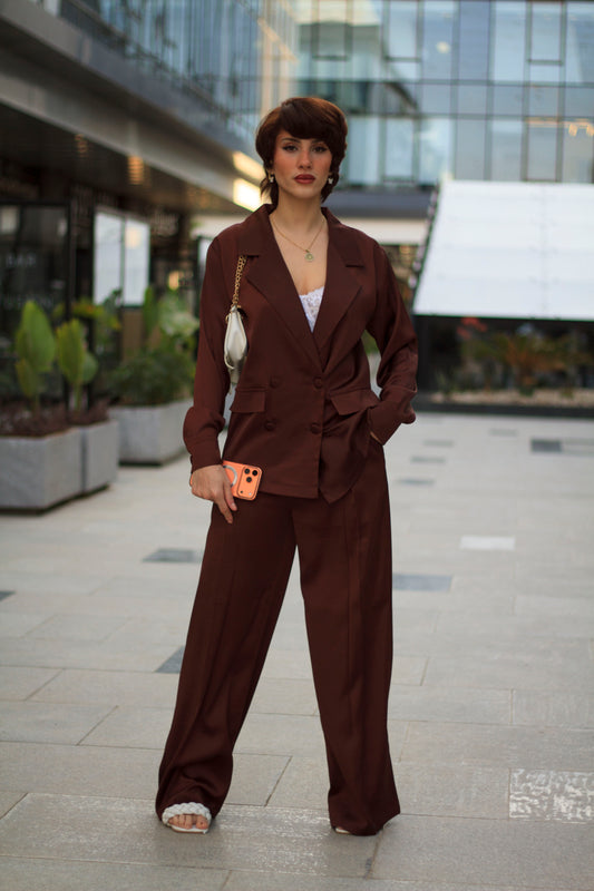 Chocolate Brown Satin Wide-Leg Pants