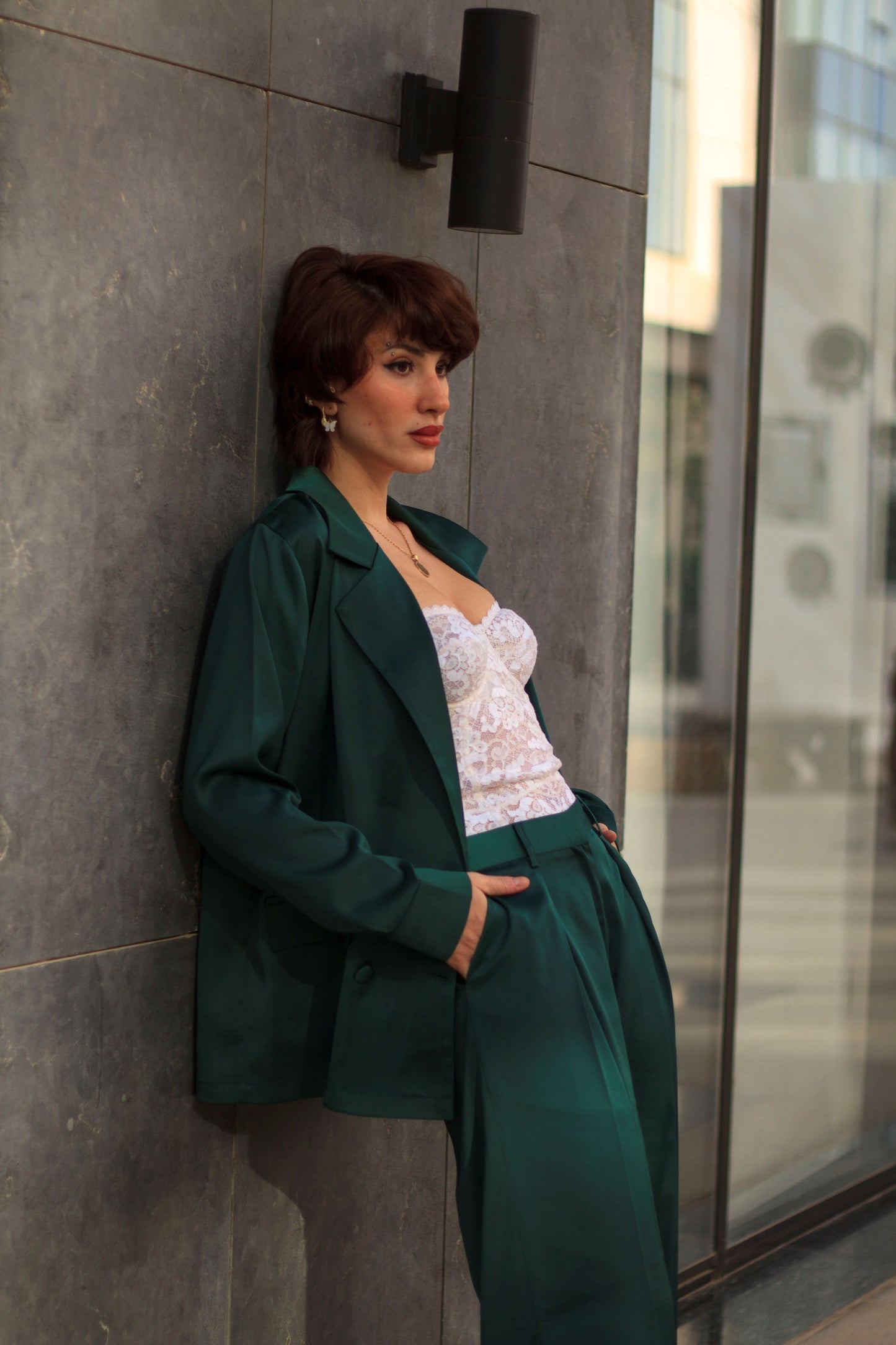 Emerald Satin Blazer Shirt