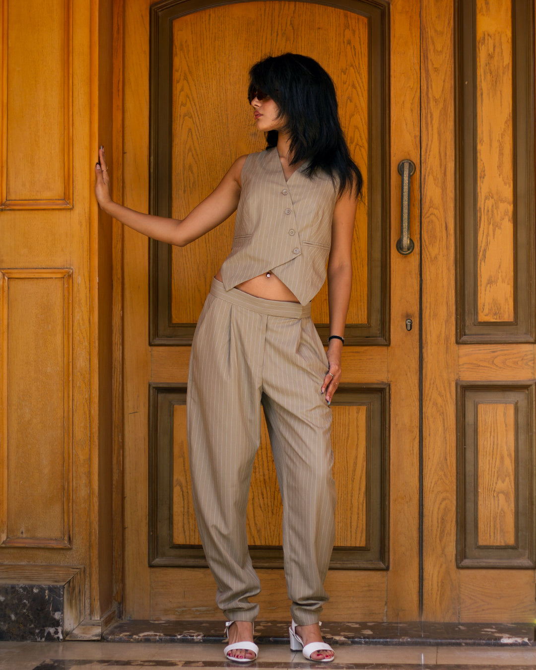 Muted Sage Pinstripe Barrel fit Pants