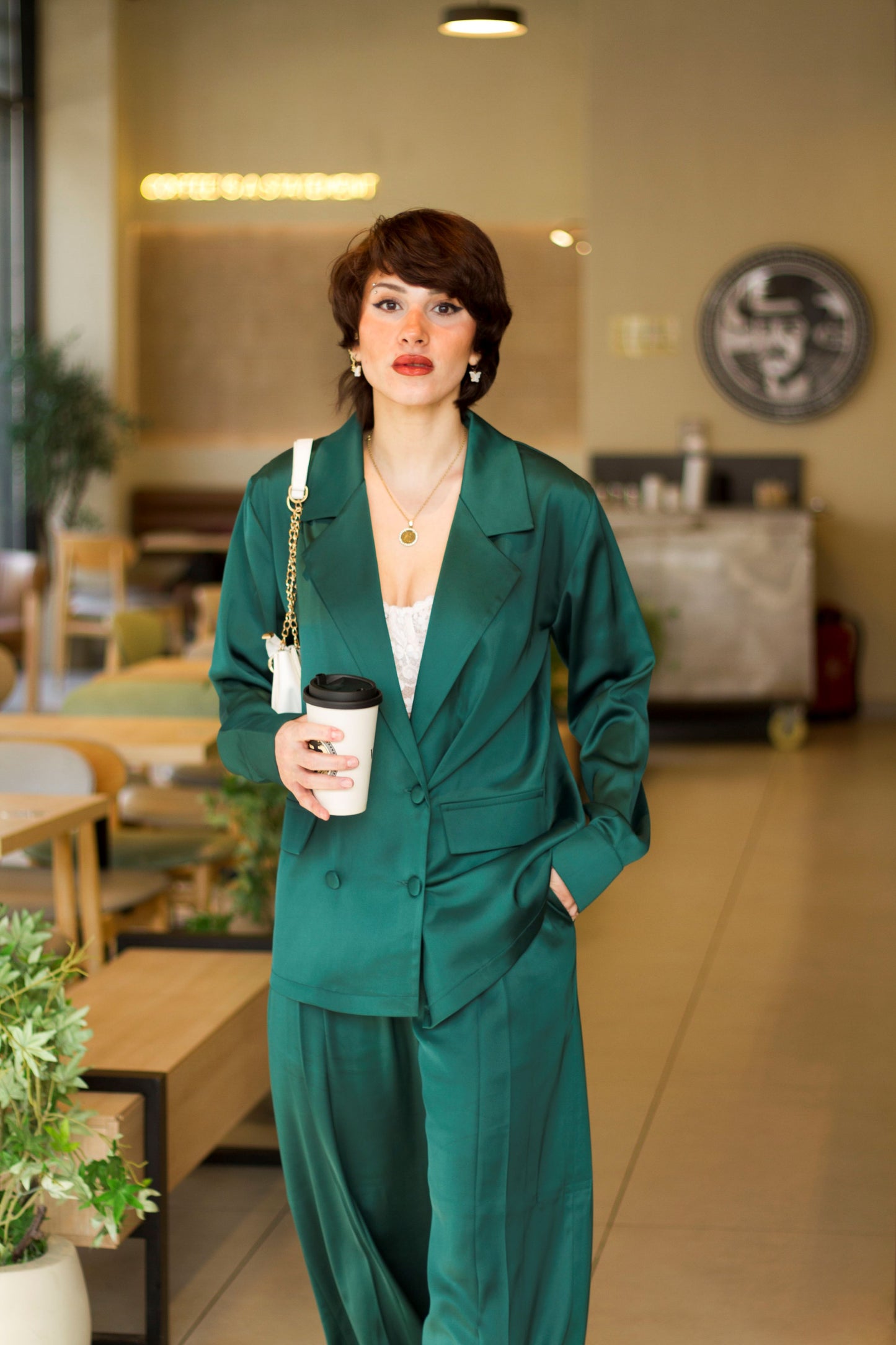 Emerald Satin Blazer Shirt