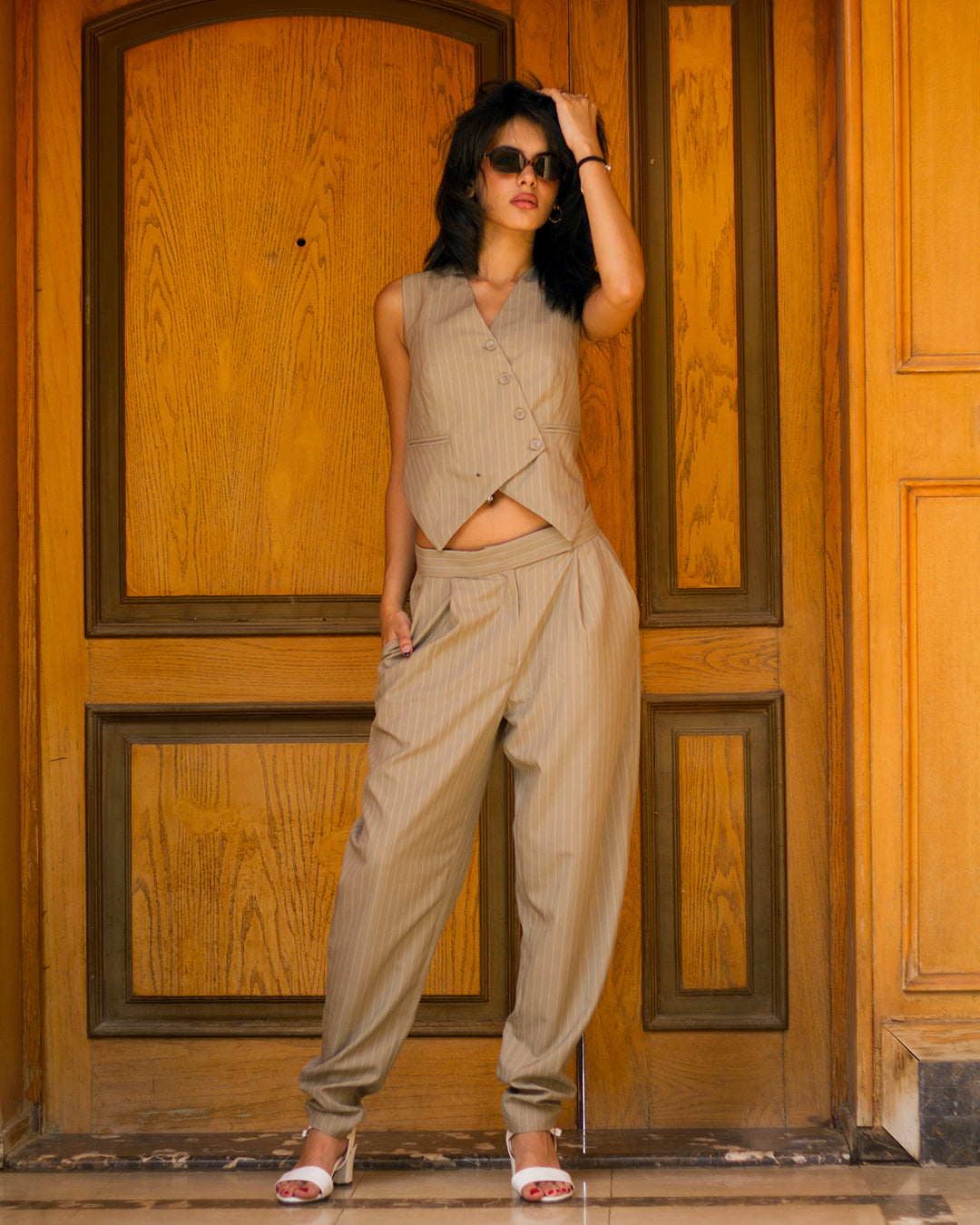 Muted Sage Pinstripe Barrel fit Pants