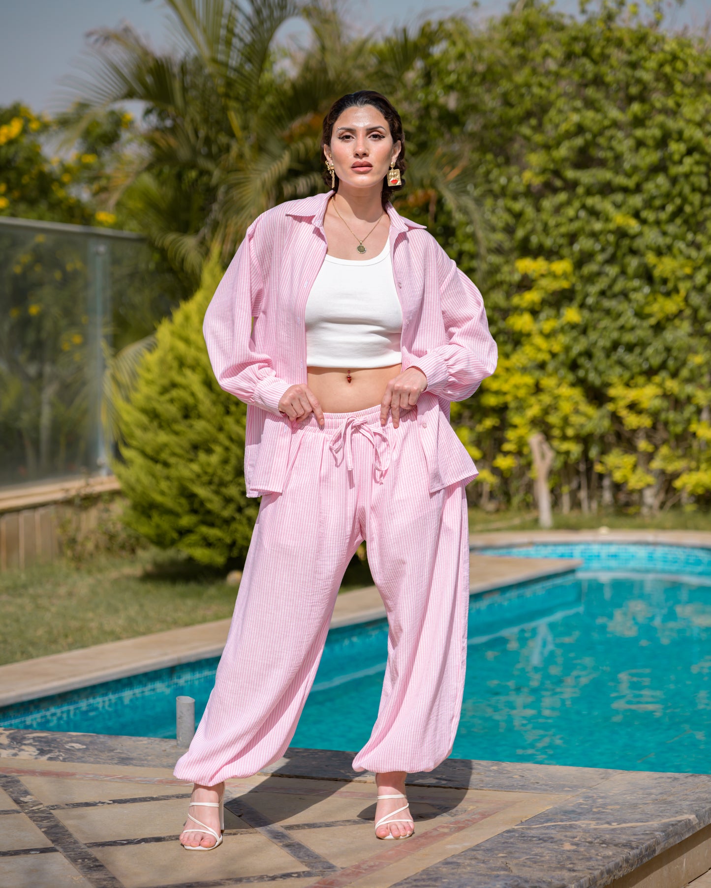 Blush Stripe Balloon Pants