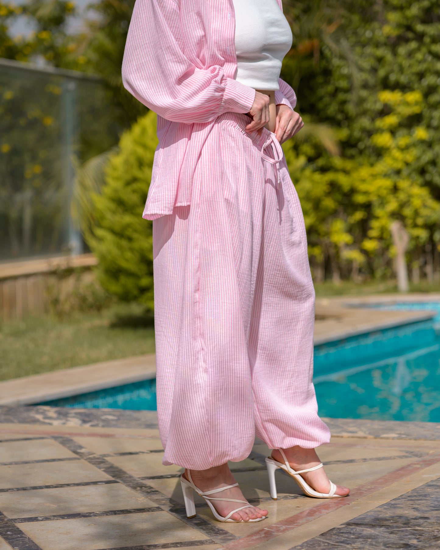 Blush Stripe Balloon Pants