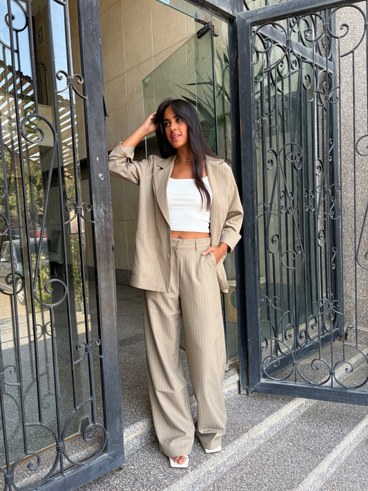 Muted Sage Pinstripe Wide-Leg Pants