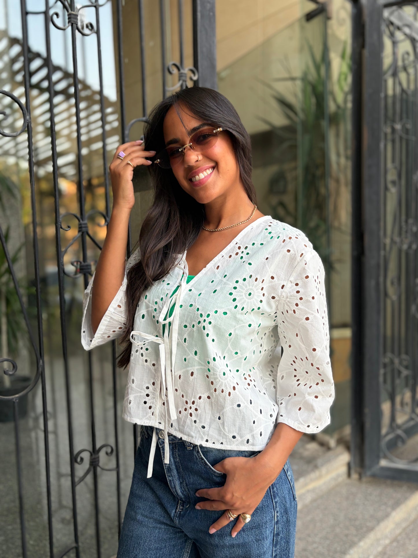 Noor Eyelet Tie Top