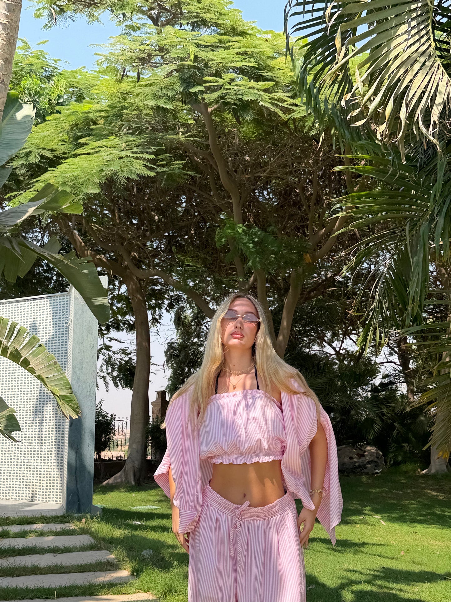 Blush Stripe Smocked Crop Top