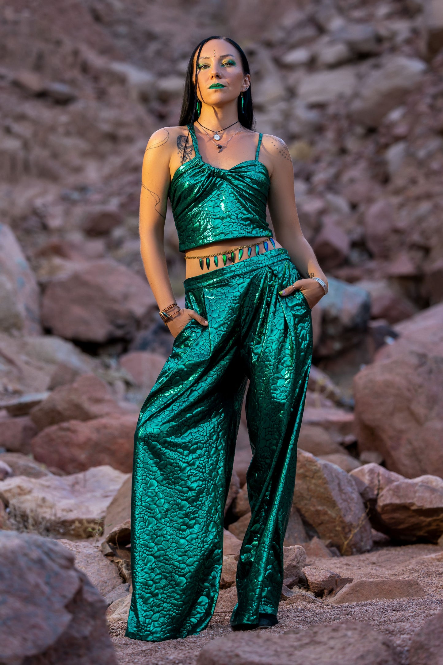Glimmering Serpent Wide-Leg Pants