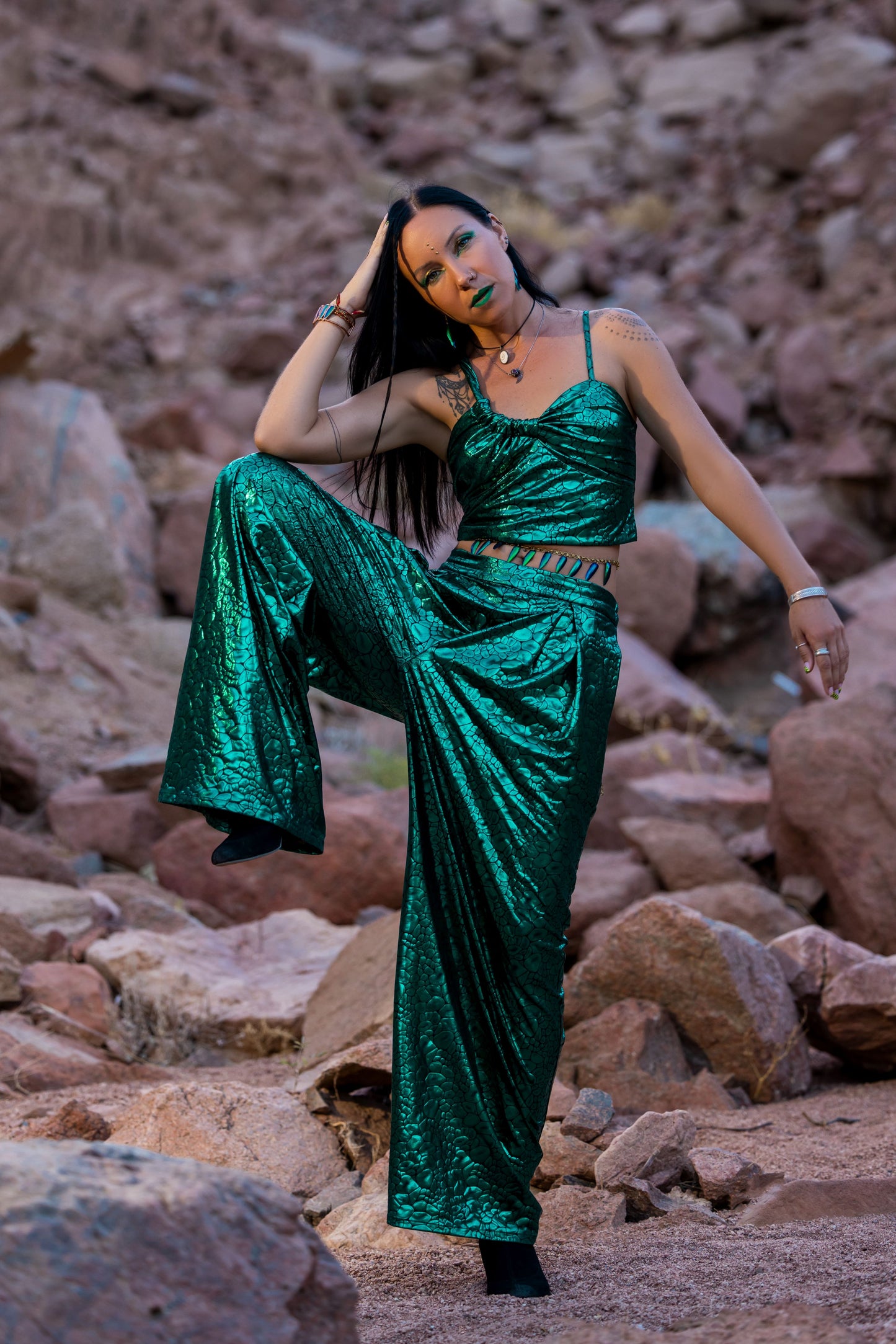 Glimmering Serpent Wide-Leg Pants