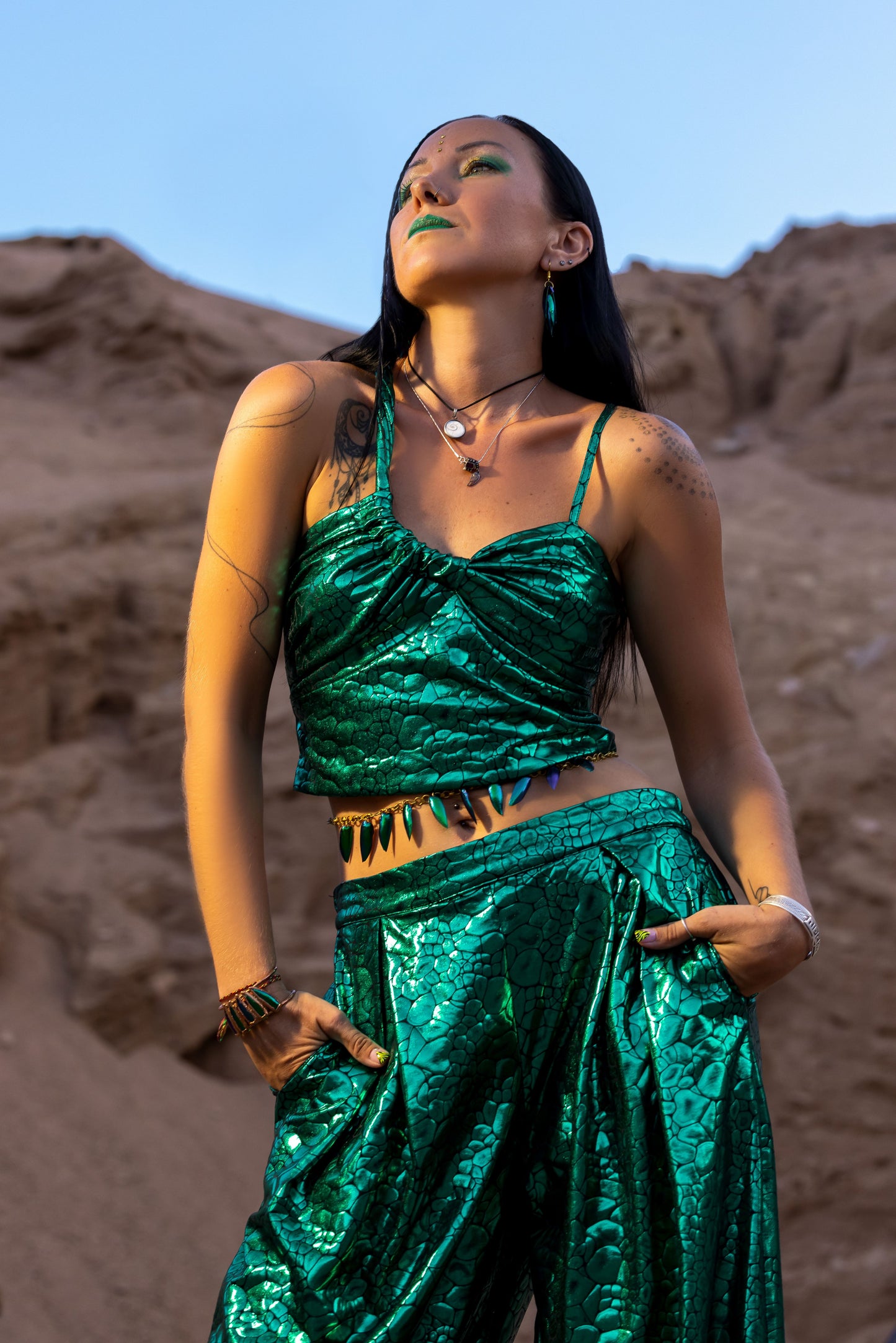 Glimmering Serpent Wide-Leg Pants