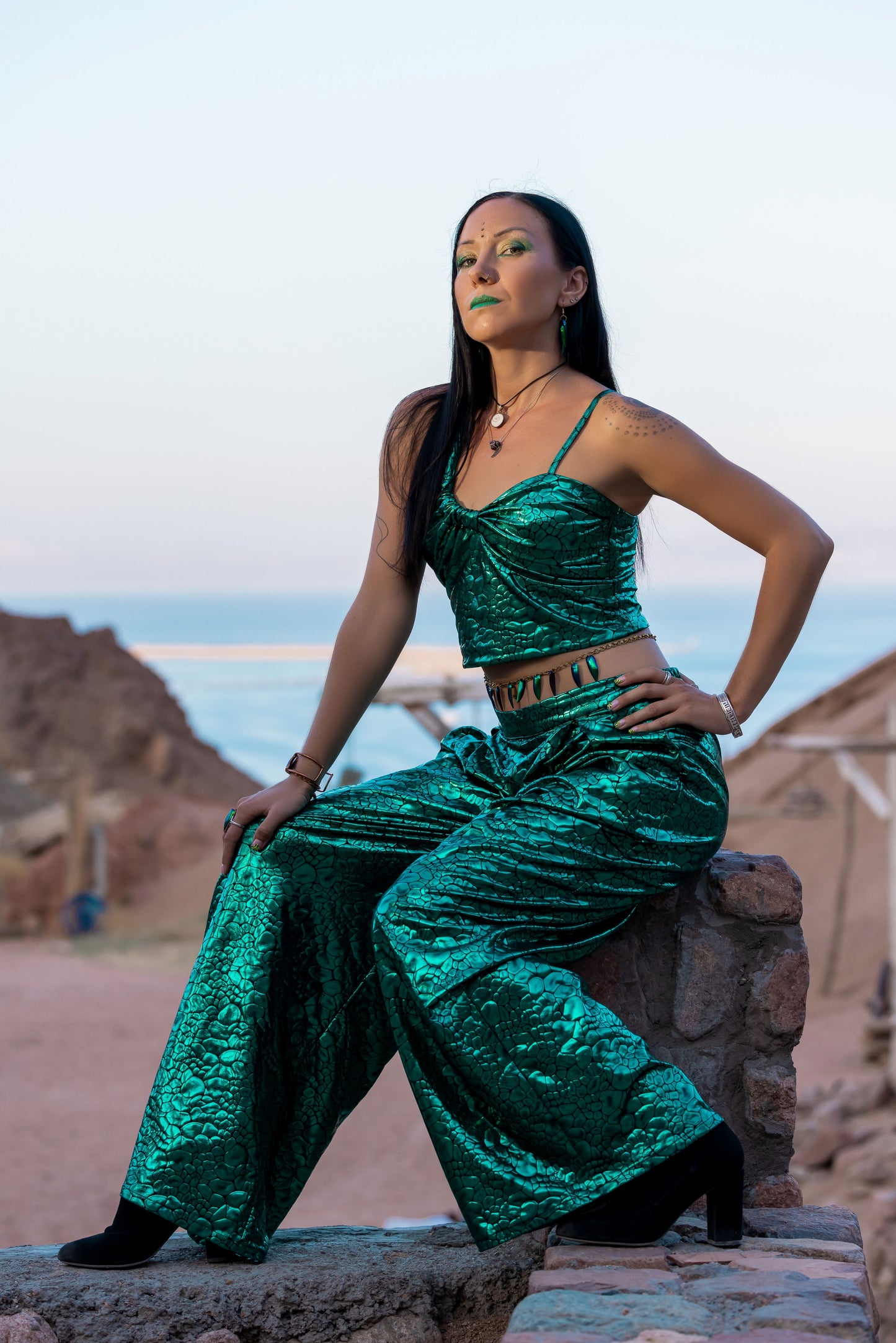 Glimmering Serpent Wide-Leg Pants