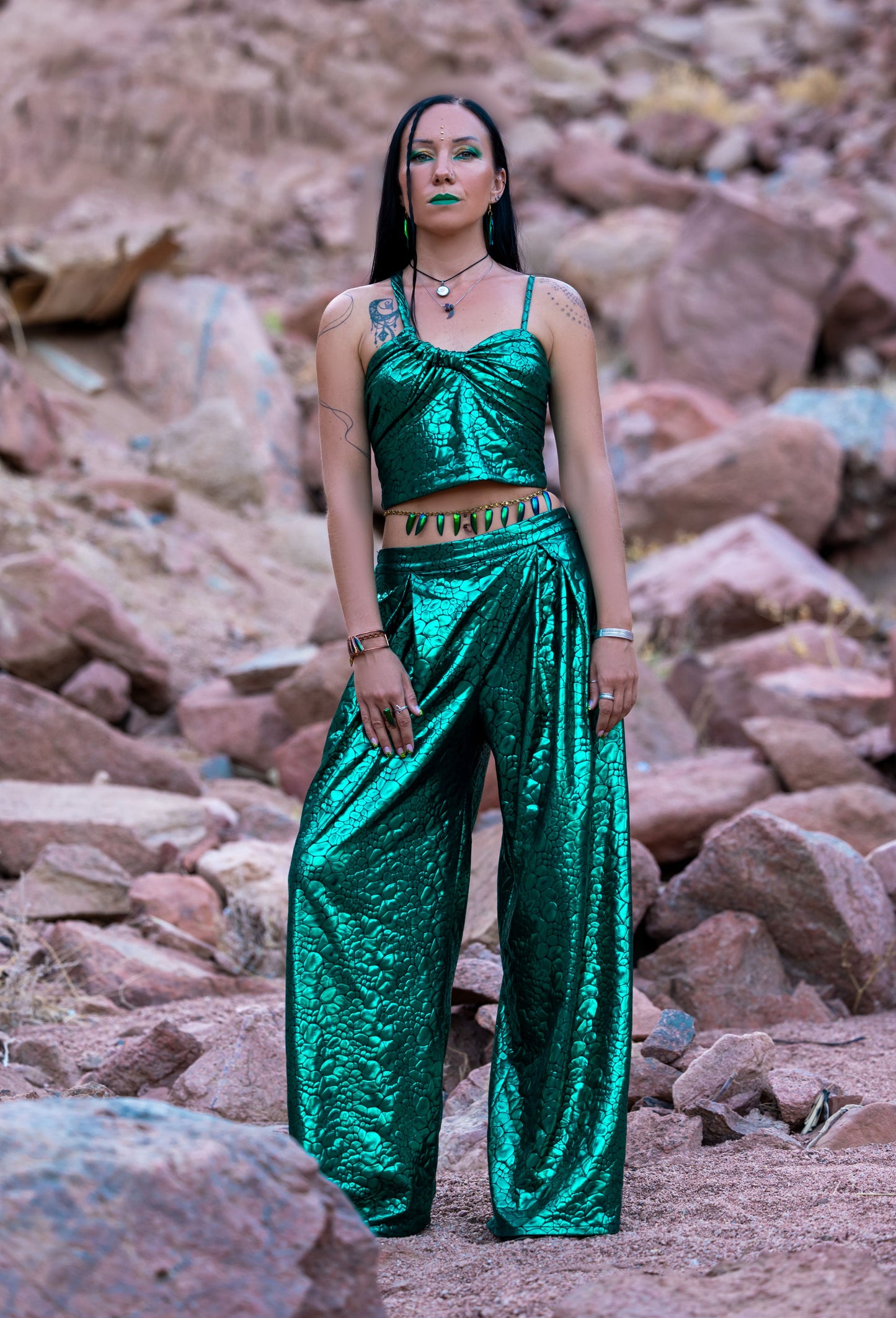 Glimmering Serpent Wide-Leg Pants