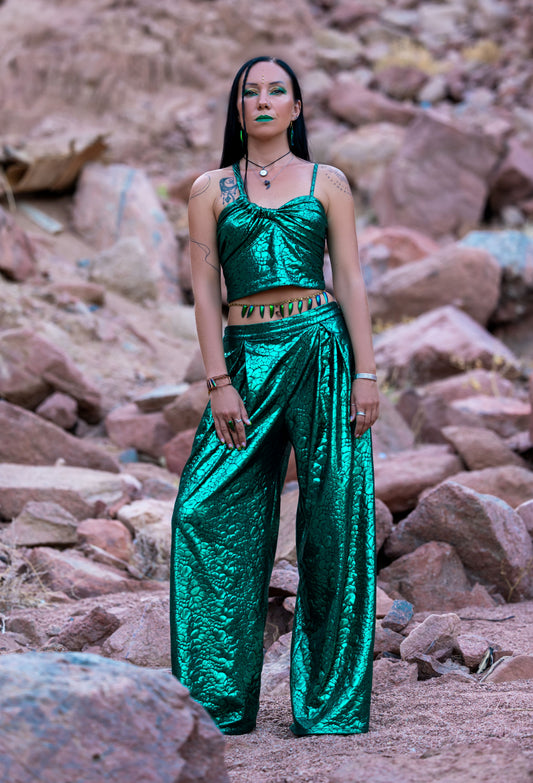 Glimmering Serpent Wide-Leg Pants