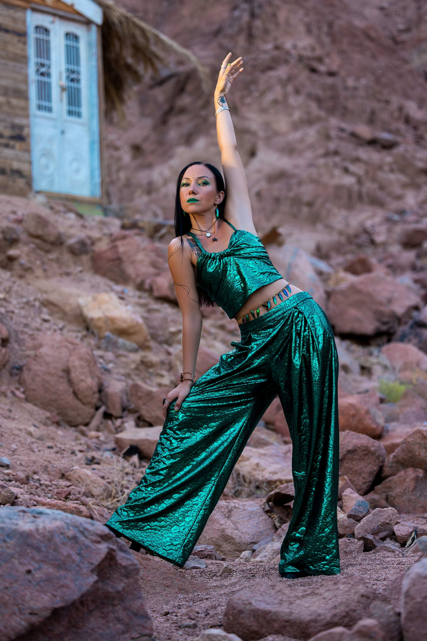 Glimmering Serpent Wide-Leg Pants