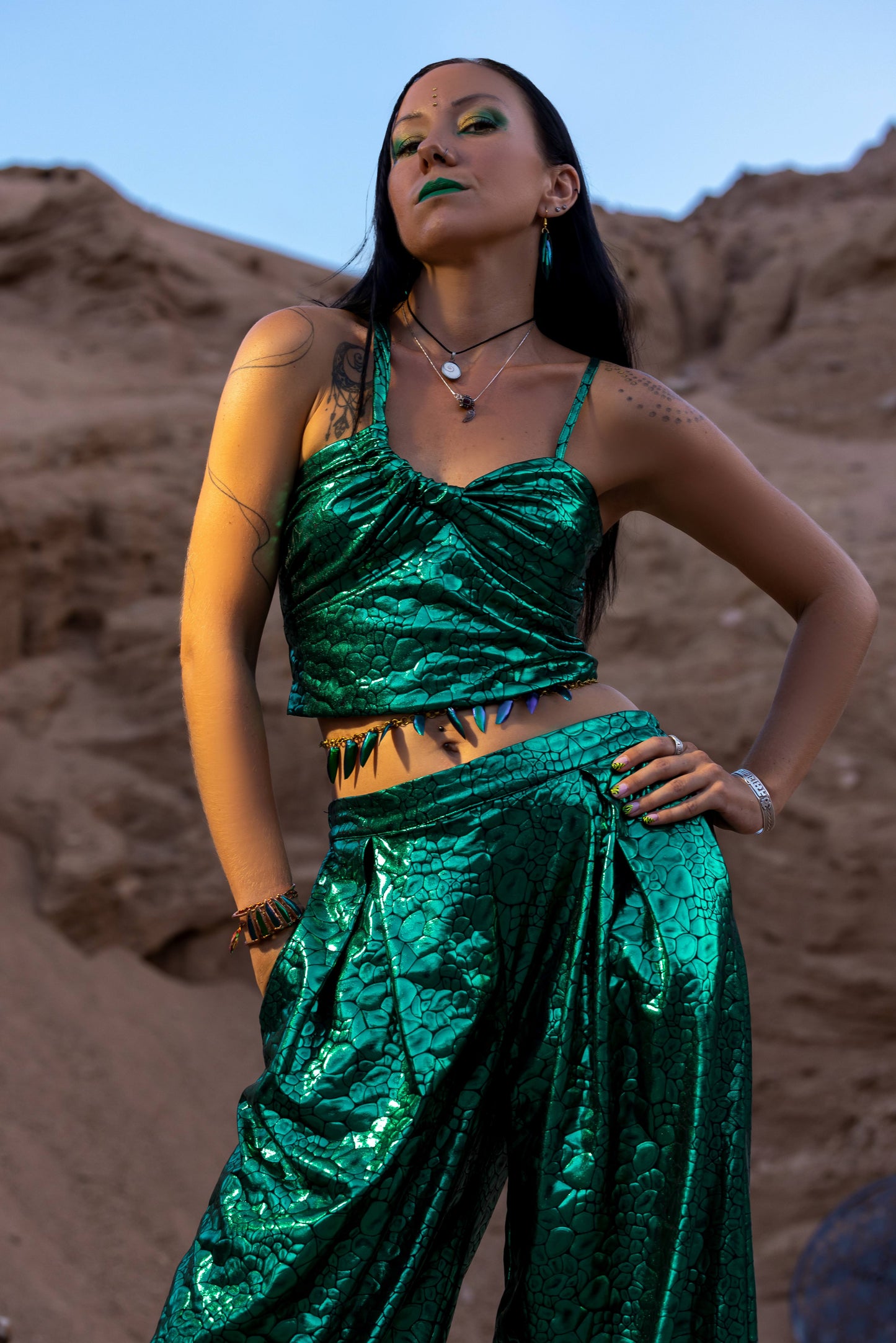 Glimmering Serpent Wide-Leg Pants